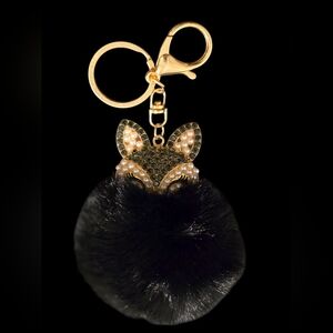 Elegant Fox Bag Charm | Keychain with Pink Fur Pom